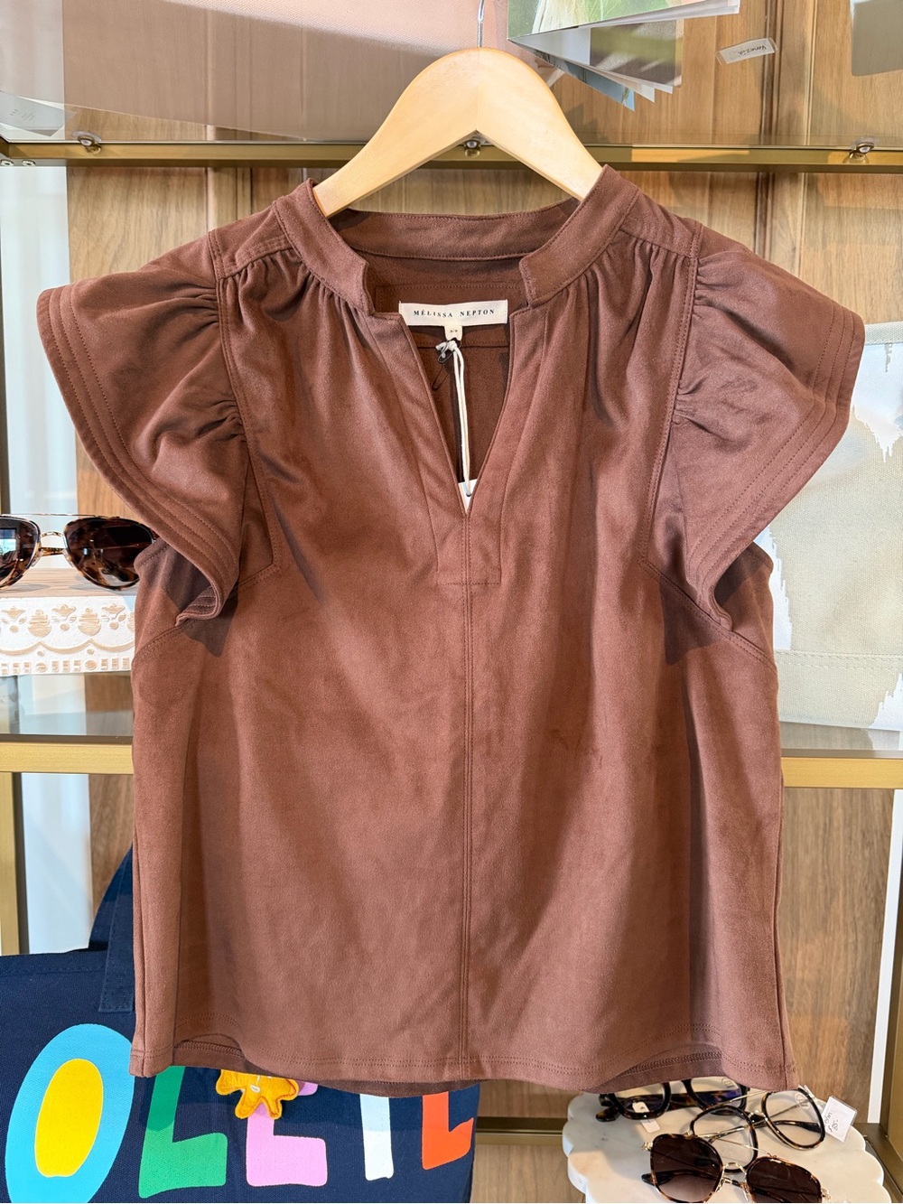 MELISSA NEPTON Brown Short Flutter Sleeve Top